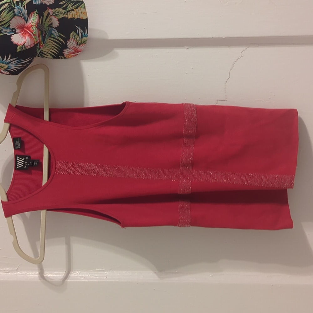 W Worth Beaded Red Ribbed Tank Like New-small